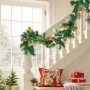 Christmas Garland, 2750mm Artificial Christmas Garland with Light String, Faux Greenery Decoration with Berry Clusters, Pine Nee