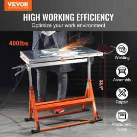 Welding Table 30" x 20", 400lbs Load Capacity Steel Welding Workbench Table on Wheels, Folding Work Bench with Three 1.1" Slot,