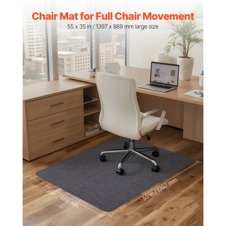 Chair Mat, 897 x 1396 mm Office Chair Mat for Hard Floors, Floor Protector for Rolling Chairs, Polyester Surface, Non-Slip & Eas