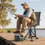 VEVOR Hunting Chair, 360° Silent Swivel, Foldable Portable Blind Chair, Heavy-Duty Steel Frame Ground Stool Seat with Armrests, 