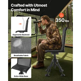 Hunting Chair, 360° Silent Swivel, Foldable Portable Blind Chair, Heavy-Duty Steel Frame Ground Stool Seat with Anti-Sink Swivel