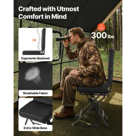 VEVOR Hunting Chair, 360° Silent Swivel, Foldable Lightweight Portable Blind Chair, Heavy-Duty Steel Frame Ground Stool Seat, wi