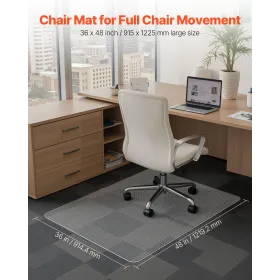 VEVOR Chair Mat, 915 x 1225 mm Office Chair Mat for Carpeted Floors, Plastic Floor Protector Rug with Studded, Non-Slip & Easy t