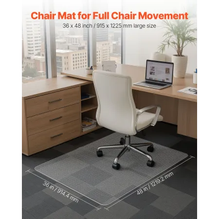 Chair Mat, 915 x 1225 mm Office Chair Mat for Carpeted Floors, Plastic Floor Protector Rug with Studded, Non-Slip & Easy to Clea