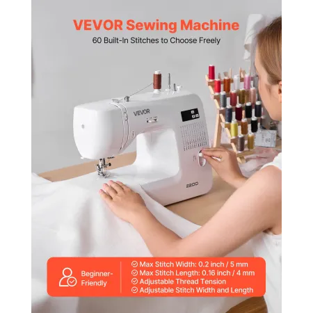 VEVOR Computerized Sewing Machine, 60 Stitch Applications, with LED Screen, Foot Pedal and LED Light, Heavy-Duty Metal Frame, Di