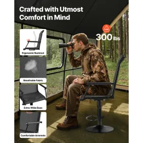 VEVOR Hunting Chair, 360° Silent Swivel, Lightweight Blind Chair, Heavy-Duty Steel Frame Ground Stool Seat, with Padded Armrests