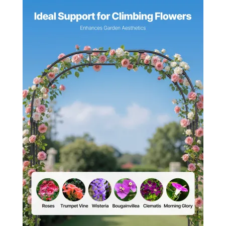 VEVOR Garden Arbor, 2.4 (H) x 1.5 (W) x 0.4 (D) m Metal Archway, Sturdy Outdoor Trellis Arch with Stakes, Easy to Assemble, Perg