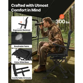 VEVOR Hunting Chair, 360° Silent Swivel, Foldable Portable Blind Chair, Heavy-Duty Steel Frame Ground Stool Seat, with Armrests,