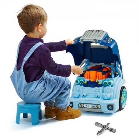 Motor Toy Kids Mechanic Car Repair Set med aftagelige dele blå