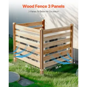 VEVOR Wood Privacy-hegn, 36" B x 36" L, 3-panels lamel klimaanlæg hegnsskærm, pooludstyrskabinet med metalpæl
