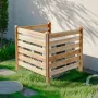 VEVOR Wood Privacy Fence, 36" W x 36" L, 3 Panel Slatted Air Conditioner Fence Screen, Pool Equipment Enclosure with Metal Stake