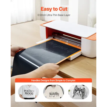 VEVOR Heat Transfer Vinyl, 304.8 x 15240mm, Glossy Black HTV Iron on Vinyl Roll, Easy to Cut and Weed, Strong Adhesion, Compatib