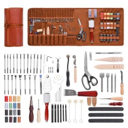 Leather Working Tools Kit 92 PCS Engraving Punching Stamping Sewing Tools