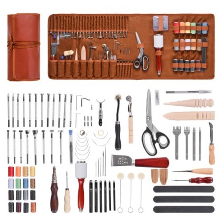Leather Working Tools Kit 92 PCS Engraving Punching Stamping Sewing Tools