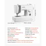 VEVOR Sewing Machine, 18 Stitch Applications, with LED Light and Foot Pedal, Simple Dial Control, Interior Metal Frame, Lightwei