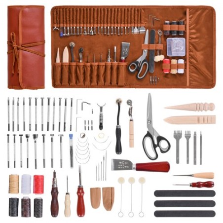 Leather Working Tools Kit 72 PCS Engraving Punching Stamping Sewing Tools