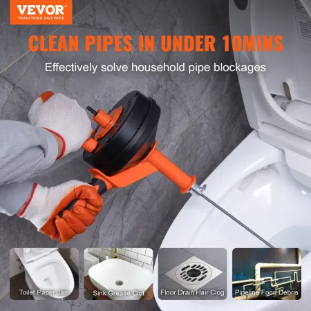 Dræning Auger 25ft, VVS SNAKE MED BORBINDELSE, PLUMBERS SNAKE