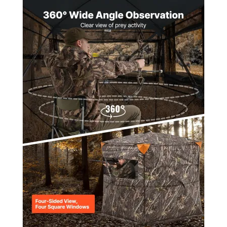 Hunting Blind, 2-3 Person See Through Ground Blinds with Carrying Bag, 360 Degree Portable Camouflage Tent, Durable Concealed Sh