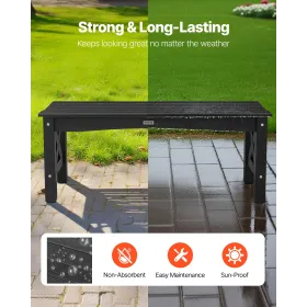 Outdoor Bench, 113 cm, 272 kg Weight Capacity, Weatherproof Plastic Frame with Adjustable Level Footpads and Thick Leg, Outside 