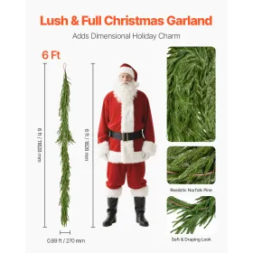 VEVOR Christmas Garland, 1828 mm Realistic Norfolk Pine Garland, Evergreen Real Touch Artificial Faux Greenery Garlands, for Hol