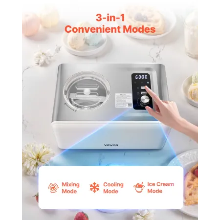 Automatic Ice Cream Maker with Built-in Compressor, 2 Quart No Pre-freezing Gelato Maker, Electric Sorbet-Maker, 3 Modes Compres