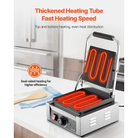 VEVOR Commercial Panini Grill, 1800W Electric Sandwich Panini Maker, Stainless Steel Sandwichs Press Grill with Handle and Temp 