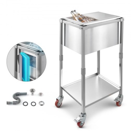 28L Rolling Ice Chest Cooler Cart Outdoor Stand Up Ice Bin on Wheels