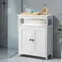 Bathroom Floor Cabinet, 3-Tier, Wooden Storage Organizer with 2 Doors and Adjustable Shelf, Modern Bathroom Furniture Home Decor