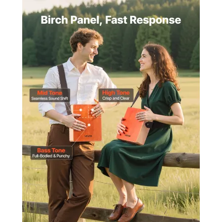 VEVOR Cajon Box Drum, with Internal Guitar Strings, Lightweight Wooden Percussion Box, Portable Birch Wood Drum with Travel Bag,