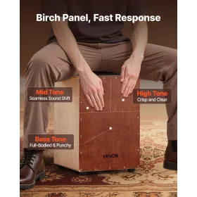 VEVOR Cajon Box Drum, with Internal Snare Wires, Lightweight Wooden Percussion Box, Portable Birch Wood Drum Musical Instrument 