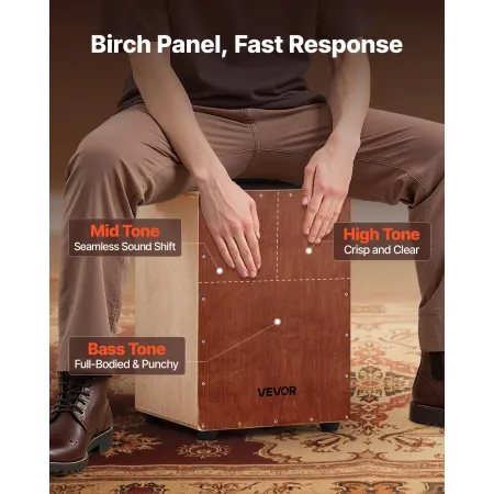 VEVOR Cajon Box Drum, with Internal Snare Wires, Lightweight Wooden Percussion Box, Portable Birch Wood Drum Musical Instrument 