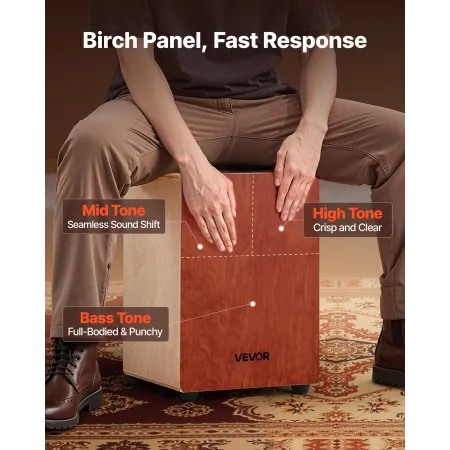 VEVOR Cajon Box Drum, with Internal Guitar Strings, Lightweight Wooden Percussion Box, Portable Birch Wood Drum Musical Instrume