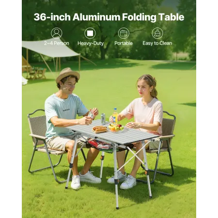 VEVOR Folde Camping Bord, Transportable Roll Up Sideborde, Letvægts aluminiums strandbord med justerbar højde, Top Mesh Lay