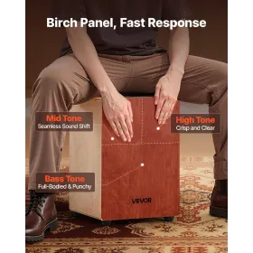 VEVOR Cajon Box-tromme, med interne guitarstrenge, let træ percussion boks, bærbar birketromme musikalsk instrument