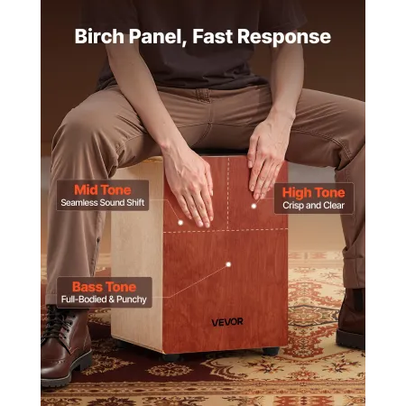 Cajon Box Drum, with Internal Guitar Strings, Lightweight Wooden Percussion Box, Portable Birch Wood Drum Musical Instrument wit