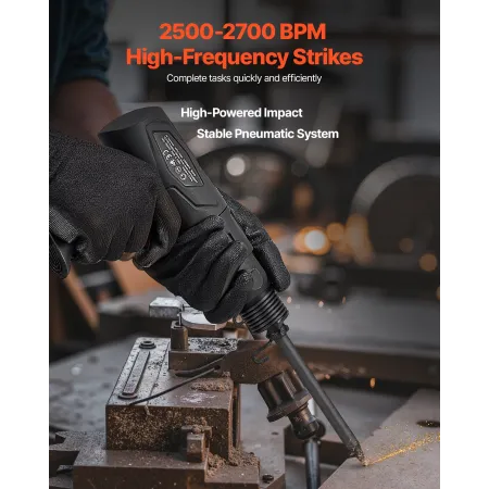 Air Hammer, 2500-2700BPM Pneumatic Hammer with 70mm Stroke & 4PCS 170mm Long Barrel Chisels, Pistol-Grip Compact Air Chisel Pneu