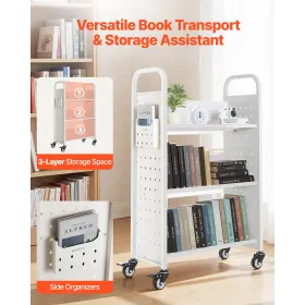 VEVOR Rolling Library Book Cart, 150 kg Capacity, 77 x 38 x 122 cm Library Cart, Single Sided V-Shaped Shelves with 76.2 mm Lock
