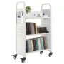 Rolling Library Book Cart, 150 kg Capacity, 77 x 38 x 122 cm Library Cart, Single Sided V-Shaped Shelves with 76.2 mm Lockable W