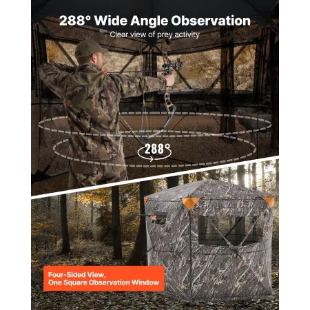 VEVOR Hunting Blind, 6-7 Person, 288 Degree 5 Side See-Through Ground Blinds with Carrying Bag, Portable Camouflage Tent, Durabl