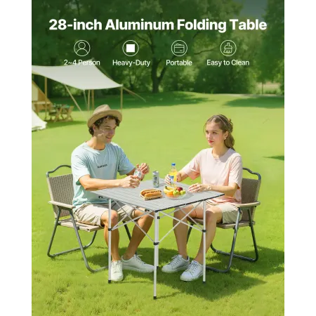 Folding Camping Table, Portable Roll Up Side Tables, Small Lightweight Aluminum Beach Table, Compact with Carry Bag, for Outdoor