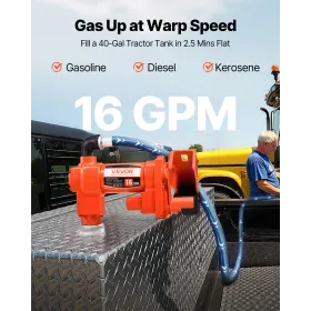 VEVOR brændstofoverførselspumpe, 12V DC 61 L/min(16 GPM) 186W(1/4 HK) dieselpumpe, udsugningspumper med manuel dyse,