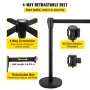 Crowd Control Stanchion, Set of 4 Pieces Stanchion Set, Stanchion Set with 6.6 ft/2 m Black Retractable Belt, Black Crowd Contro