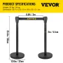 Crowd Control Stanchion, Set of 4 Pieces Stanchion Set, Stanchion Set with 6.6 ft/2 m Black Retractable Belt, Black Crowd Contro