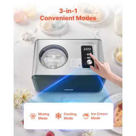VEVOR Automatic Ice Cream Maker with Built-in Compressor, 1.5L No Pre-freezing Gelato Maker, Electric Sorbet-Maker, 3 Modes Comp