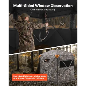 VEVOR Hunting Blind, 6-7 Person Ground Blinds with Carrying Bag, Portable Camouflage Tent, Reinforced Durable Concealed Shelter 