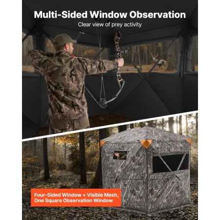 VEVOR Hunting Blind, 6-7 Person Ground Blinds with Carrying Bag, Portable Camouflage Tent, Reinforced Durable Concealed Shelter 