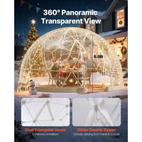 VEVOR Garden Dome Igloo, 4.5 x 2.7 m Outdoor Clear Bubble Tent for 4-7 Person, Weatherproof Geodesic Dome Greenhouse with Window