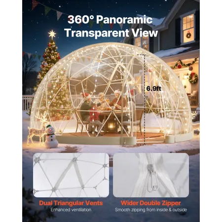 VEVOR Garden Dome Igloo, 4,5 x 2,7 m udendørs klart bobletelt til 4-7 personer, vejrbestandigt geodætisk kuppeldrivhus med