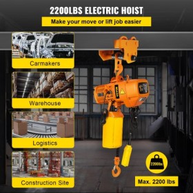 Electric Chain Hoist Single Phase Crane Hoist 2200 lbs Load 13 ft Lifting