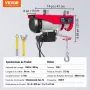 Electric Hoist, 798 kg Lifting Capacity, 1450W 220V Electric Steel Wire Winch with Wireless Remote Control, 1219 cm Single Cable